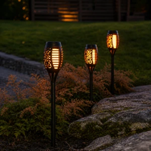 Zestaw 3x lampion solarny ogrodowy LED wbijany FLAME MINI efekt płomienia