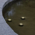 Solarne lampy LED zanurzone w oczku wodnym, emitujące białe światło po zmroku.
