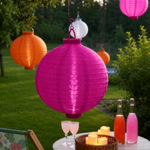 Lampion solarny ogrodowy LED wiszący FESTIVAL różowy