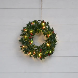 Wianek ostrokrzew z oświetleniem Led HOLLY 30cm na baterie