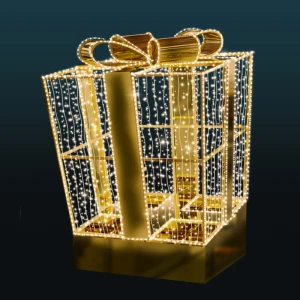 Dekoracja świąteczna iluminacja wolnostojąca LED Złoty Prezent 3D 1,9m wysokości AM-141015