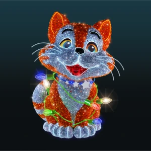 Dekoracja iluminacja wolnostojąca LED Kotek w Lampkach 3D 3,5m wysokości AM-146265