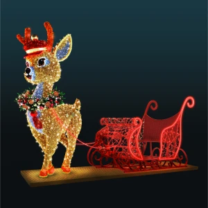 Dekoracja świąteczna iluminacja wolnostojąca LED Bajkowy Reniferek z Saniami 3D 3m wysokości AM-190157