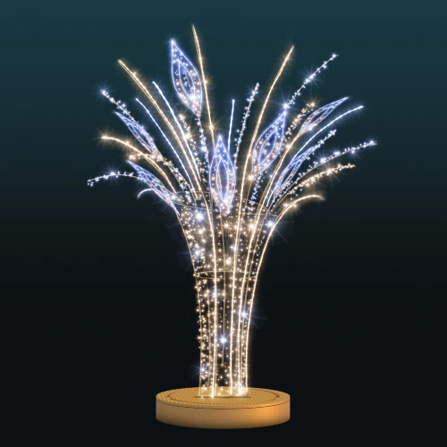 Lodowa Fontanna 3D – przestrzenna iluminacja przypominająca zamarznięte strumienie fontanny, ozdobiona świetlistymi detalami i tysiącami punktów LED w chłodnej i ciepłej bieli.