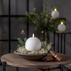 Świeca LED woskowa okrągła FLAMME RUSTIC Biała  11,5cm na baterie