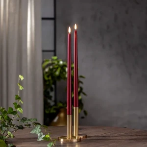 Zestaw 2x świeca LED obiadowa FLAMME METAL Czerwona 39cm na baterie 