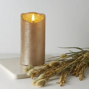 Świeca LED woskowa FLAMME RUSTIC Złota 15cm na baterie