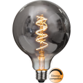 Żarówka LED Filament G125 z dymioną szklaną bańką i spiralnym filamentem, kompatybilna ze ściemniaczem, dekoracyjne źródło światła.