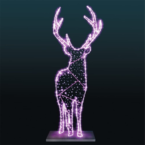 Iluminacja LED Leśny Jeleń 2D – wysoka dekoracja bożonarodzeniowa 240 cm, z 920 punktami LED, smukła forma jelenia z majestatycznym porożem, idealna do zimowych aranżacji miejskich.