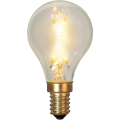 Żarówka LED E14 mini globe z włączonym ciepłym światłem, skrzyżowane filamenty w stylu dekoracyjnym, złoty gwint.