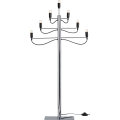 Srebrny świecznik elektryczny z siedmioma żarówkami LED E14 T26, widok produktu na białym tle.