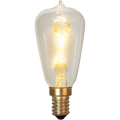 Dekoracyjna żarówka LED filament w kształcie Edison z przezroczystą bańką i skrzyżowanymi filamentami świecąca ciepłym światłem, gwint E14.