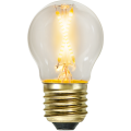 Żarówka LED E27 mini globe z włączonym ciepłym światłem, dekoracyjne skrzyżowane filamenty w stylu vintage, złoty gwint.