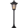 Czarna solarna lampa stojąca LED z ciepłym światłem, przeznaczona do oświetlenia ścieżek, podjazdów i wejść do domu, łącząca klasyczną formę latarni z funkcjonalnym oświetleniem ogrodu i przestrzeni wokół posesji.
