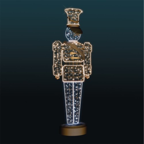 Iluminacja Ołowiany Żołnierzyk 2D – wysoka figura LED w stroju paradnym, 3-metrowa dekoracja świąteczna z eleganckimi złotymi detalami, stabilną podstawą i setkami punktów LED tworzących efekt skrzącego blasku.