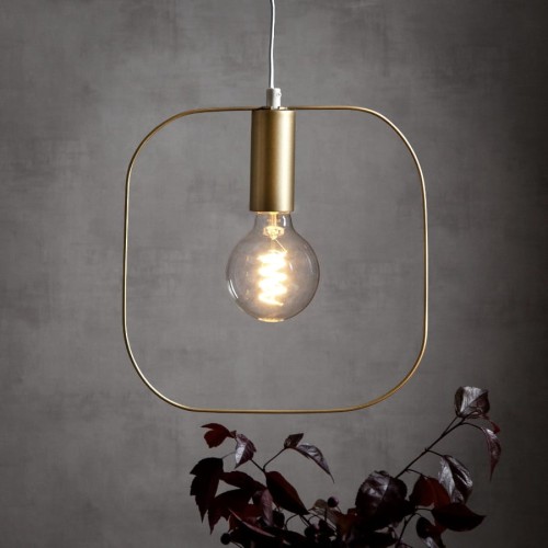 Lampa wisząca SHAPE z mosiężną oprawką E27 i szeroką kwadratową ramą o zaokrąglonych narożnikach.