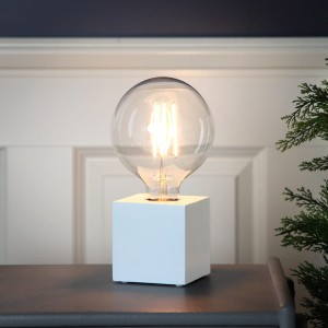 Lampa stołowa drewniana E27 KUB biały