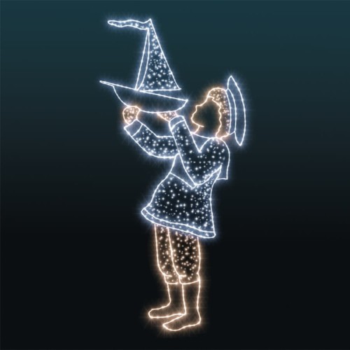 Świetlna dekoracja Chłopiec z Łódką 2D o wysokości 3,25 m, wykonana z LED premium z efektem skrzącego śniegu, przedstawiająca postać dziecka unoszącego w dłoniach żaglówkę.