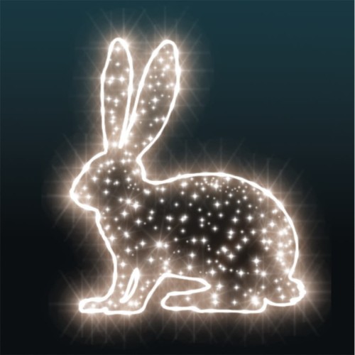 Złoty Zając 2D – iluminacja LED o wysokości 1,1 m i szerokości 0,9 m, dekoracja świetlna z 310 punktami LED w kolorze ciepłej bieli.