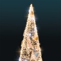 Detal - Stożkowa choinka LED 8 metrów wysokości z lustrzanymi diamentami i migoczącymi światełkami. Konstrukcja oświetlona ciepłym światłem, z dekoracjami w kształcie geometrycznych form na tle ciemnym.