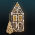 Iluminacja LED Domek 2D – złota dekoracja świąteczna o wysokości 4,5 m i szerokości 2,3 m, zbudowana z 2000 punktów LED.