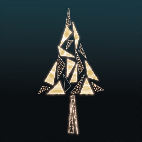 Iluminacja elewacyjna LED Choinka Geometryczna 2D AM-138036, wysokość 700 cm, wypełniona lustrzanymi płytami i diodami LED.