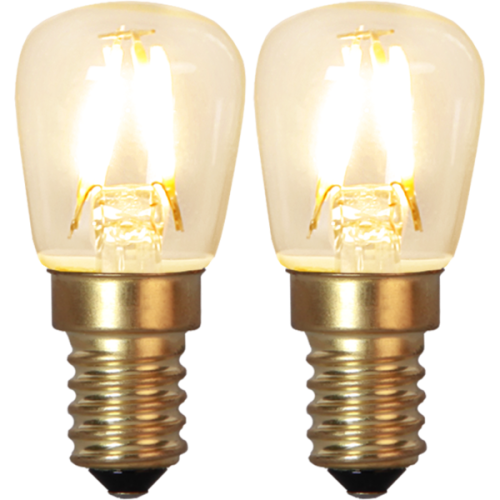 Zestaw 2 żarówek LED E14 T26 filament z bursztynowym szkłem, ciepłe białe światło, dekoracyjne oświetlenie.