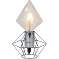 Żarówka LED E27 diament w srebrnej oprawie z metalowym geometrycznym koszem, dekoracyjne światło filament.