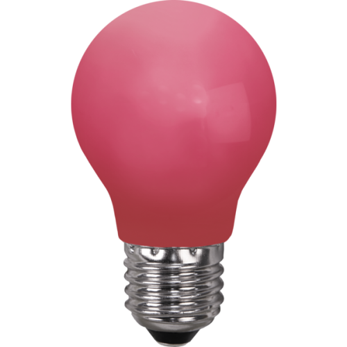 Żarówka LED E27 A60 w kolorze czerwonym z matową bańką na białym tle, dekoracyjne źródło światła do girland i oświetlenia ogrodowego.