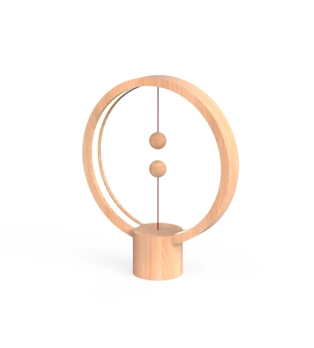 Lampa dekoracyjna LED HENG Balance Round 3W z drewnianą okrągłą ramą i magnetycznym elementem pośrodku.