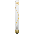 Żarówka LED E27 T30 z przezroczystym cylindrycznym kloszem i spiralnym filamentem LED.