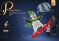 Infografika iluminacji LED Pingwin na Snowboardzie 2D – dekoracja świąteczna o wysokości 2,4 m i szerokości 2,4 m, pingwin w zielonej czapce i szaliku na czerwonym snowboardzie, setki punktów LED, fotopunkt zimowy.