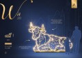 Infografika iluminacji LED Wół 2D – dekoracja świąteczna o wymiarach 2,5 x 1,7 m, 1150 LED, artystyczna forma konstrukcji i migoczące diody.