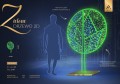 Infografika iluminacji Zielone Drzewo 2D – dekoracja LED o wysokości 1,9 m i szerokości 1,4 m, artystyczna konstrukcja, 725 punktów LED, efekt skrzącego światła, moc 27 W.