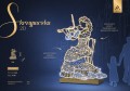 Infografika iluminacji LED Skrzypaczka 2D – dekoracja świetlna przedstawiająca kobietę grającą na skrzypcach, wysokość 2,6 m, szerokość 2 m, 960 punktów LED z efektem migoczącego śniegu.
