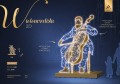 Infografika iluminacji LED Wiolonczelista 2D – świąteczna dekoracja świetlna o wysokości 3 m i szerokości 2 m, przedstawiająca muzyka grającego na wiolonczeli, rozświetlona 1400 punktami LED.