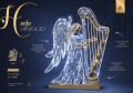 Anioł LED 2D z harfą – dekoracja świąteczna 2,8 m, 1530 punktów LED, artystyczna konstrukcja z efektem migoczącego śniegu.