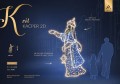 Infografika iluminacji LED Król Kacper 2D – dekoracja świąteczna o wysokości 3,15 m i szerokości 1,87 m, świetlista postać króla w bogato zdobionej szacie, z kadzielnicą i koroną, rozświetlona 1120 punktami LED z efektem skrzącego śniegu.