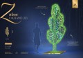 Infografika Zielone Drzewo 2D – dekoracja LED o wysokości 1,9 m, szerokości 1,4 m, 725 punktów LED, moc 27 W, artystyczna forma, lakierowana konstrukcja i migoczące diody.