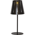 Solarna lampa stołowa ogrodowa LED czarna na białym tle, nowoczesna oprawa do oświetlenia stołu i przestrzeni zewnętrznej.