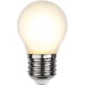 Żarówka LED E27 G45 Frosted świecąca ciepłym białym światłem 2700K, mleczny klosz kulka mini.