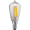 Żarówka LED E14 ST35 z przezroczystym kloszem i czterema filamentami LED, widok pojedynczego produktu.
