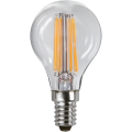 Dekoracyjna żarówka LED filament A45 z czterema liniowymi filamentami LED w przezroczystej bańce. Żarówka z gwintem E14 do lamp stołowych i dekoracyjnych.