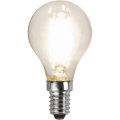 Dekoracyjna żarówka LED filament A45 świecąca wysoką jasnością w funkcji 3-Step Memory. Przezroczysta bańka i liniowe filamenty LED w żarówce z gwintem E14.