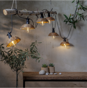 Girlanda ogrodowa 6 lampek LED z rattanowymi abażurami CESTA LIGHT