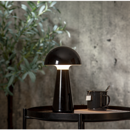 Lampa stołowa ogrodowa LED MUSHROOM akumulatorowa z USB IP44, czarna lampa z charakterystycznym kopułowym kloszem.