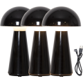 Czarna lampa stołowa LED MUSHROOM prezentująca dostępne tryby pracy i różne ustawienia oświetlenia jednej lampy