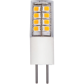 Żarówka LED G4 z przezroczystą osłoną i 12 diodami SMD, widok frontalny, trzonek dwupinowy.