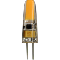 Żarówka LED G4 typu capsule z przezroczystą obudową i żółtym paskiem COB.