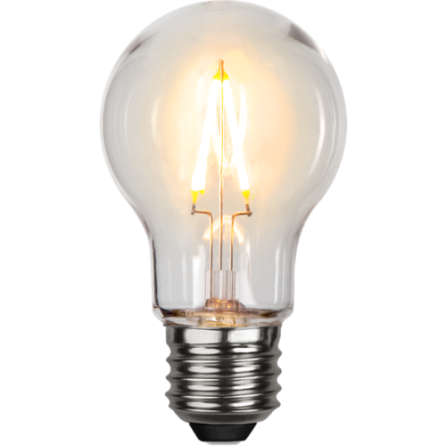 Żarówka LED E27 A60 filament, przezroczyste szkło, ciepła biała barwa światła, widoczne dekoracyjne włókna LED, klasyczna forma do wnętrz.